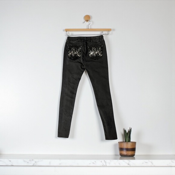 Miss Me Jeans 28 Black Wash Denim Skinny Jeans Embellished Pockets - Picture 4 of 8